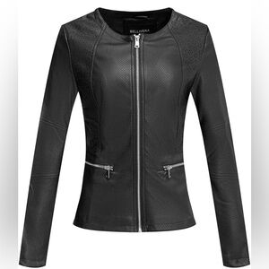 Bellivera Black Faux Leather Moto Jacket – Perforated Detail – Size XL